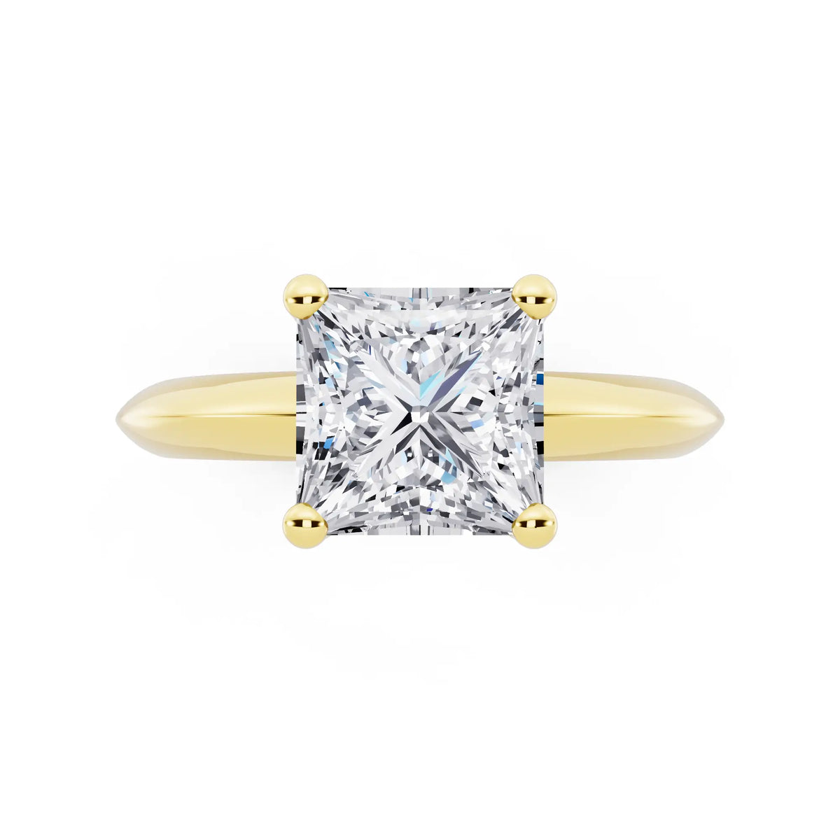 14 KT Yellow Gold Princess Cut Diamond Classic Solitaire Ring - top angle