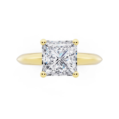 14 KT Yellow Gold Princess Cut Diamond Classic Solitaire Ring - top angle