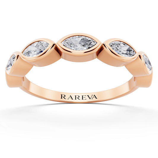 14K Rose Gold Seven Stone Marquise Cut Bezel Set Diamond Half Eternity Wedding Band - 2mm - Front