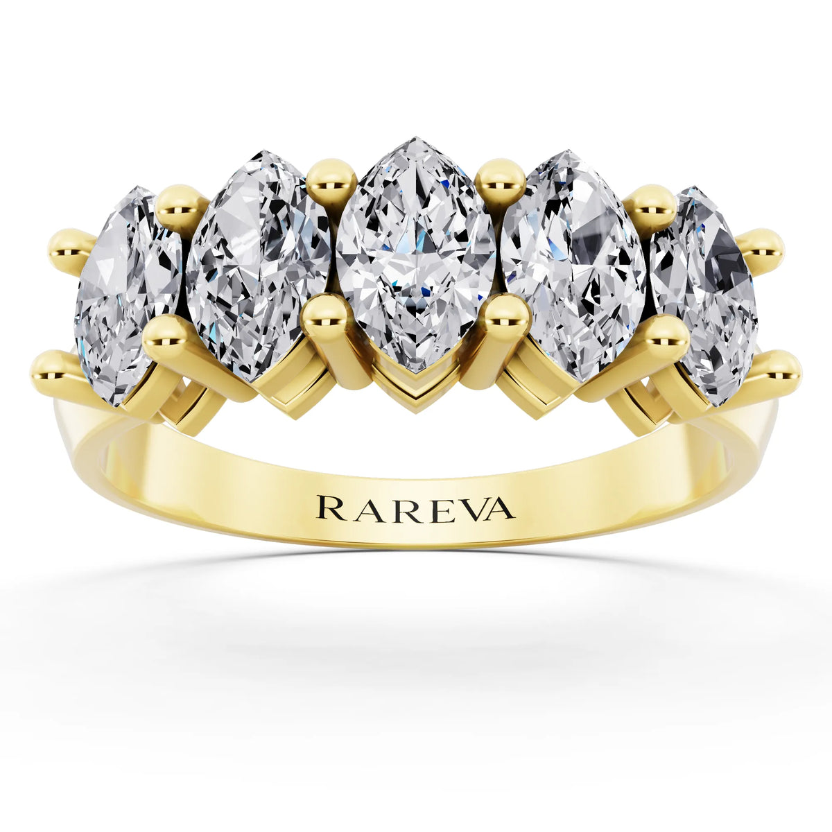 10K Yellow Gold Five Stone Marquise Cut Diamond Half Eternity Wedding Band - 2.5mm - Front