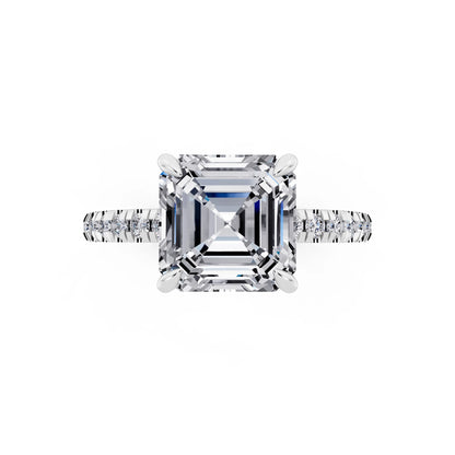 18 KT White Gold Asscher Cut Diamond Solitaire Ring with Marquise Collar - top angle
