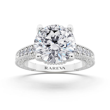 18 KT White Gold Round Cut Diamond Vintage - front view