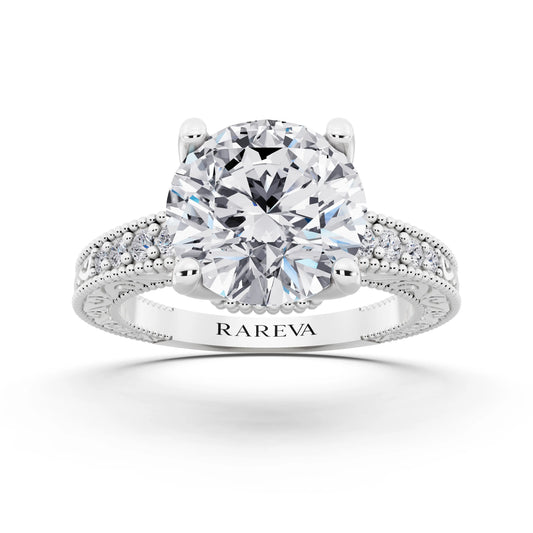 18 KT White Gold Round Cut Diamond Vintage - front view