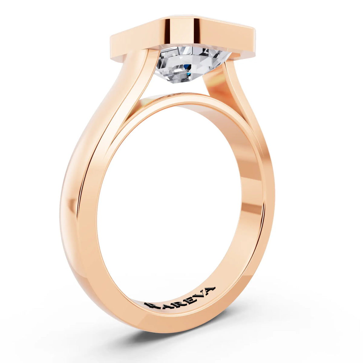 14 KT Rose Gold Emerald Cut Diamond Bezel Set Solitaire Ring - top view
