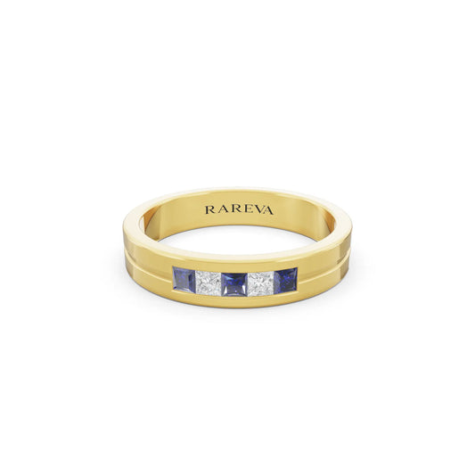 14K Yellow Gold Men's Five Stone Princess Cut Diamond Channel Set Band - 4mm - Front