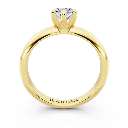 18 KT Yellow Gold Marquise Cut Diamond Classic Solitaire Ring - through finger