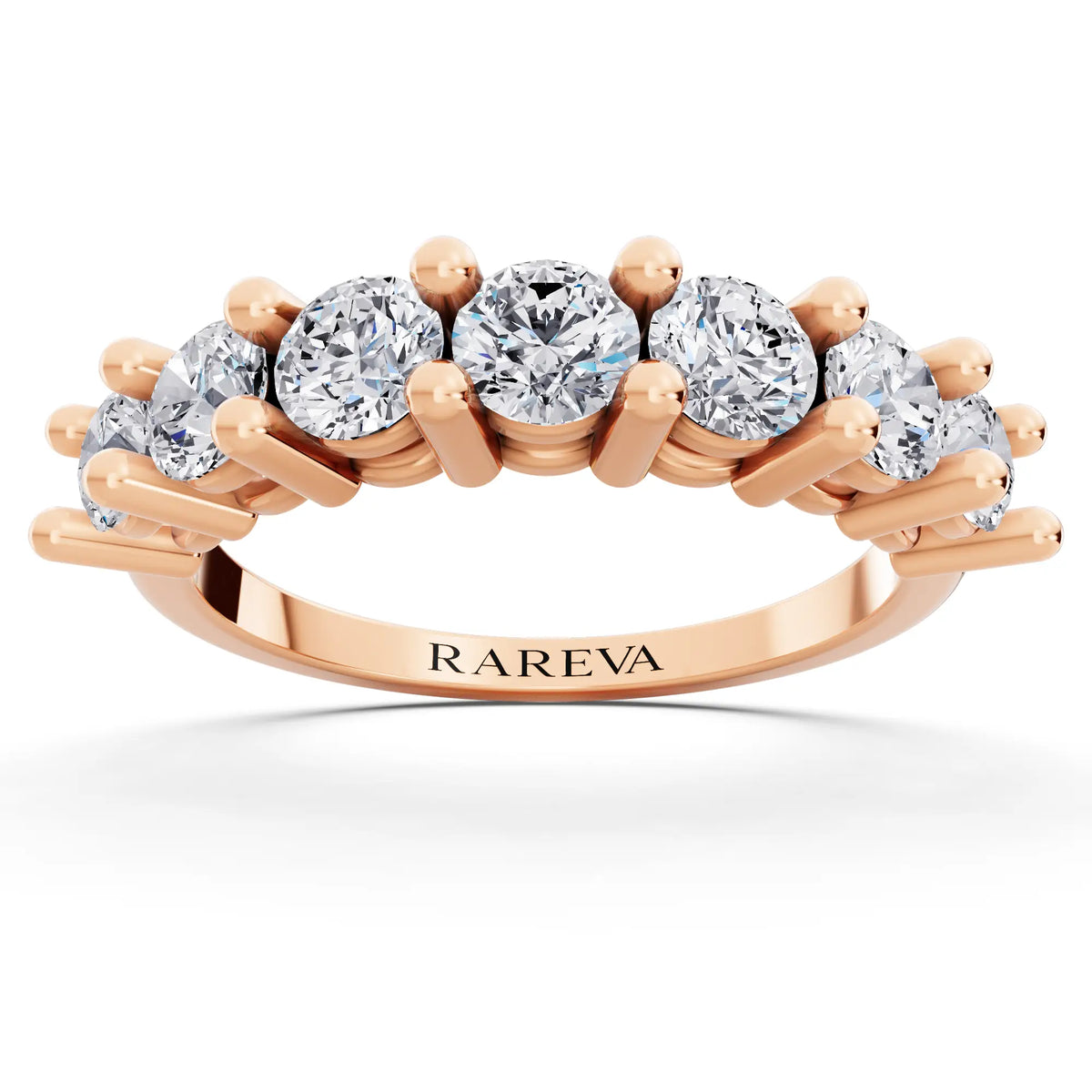 10K Rose Gold Seven Stone Round Cut Diamond Half Eternity Wedding Band - 1.8mm - Front