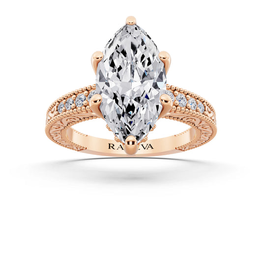 18 KT Rose Gold Marquise Cut Diamond Vintage - front view