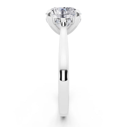 18 KT White Gold Round Cut Diamond Solitaire Ring with Cathedral Band - side view