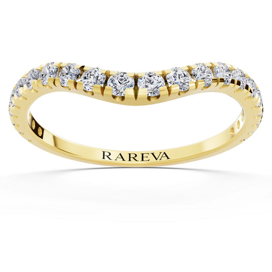 10K Yellow Gold Round Cut Diamond Crescent Curved Band - 1.6mm - Front