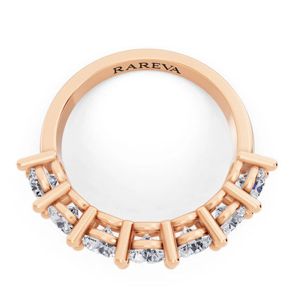 10K Rose Gold Seven Stone Round Cut Diamond Half Eternity Wedding Band - 2mm - Top