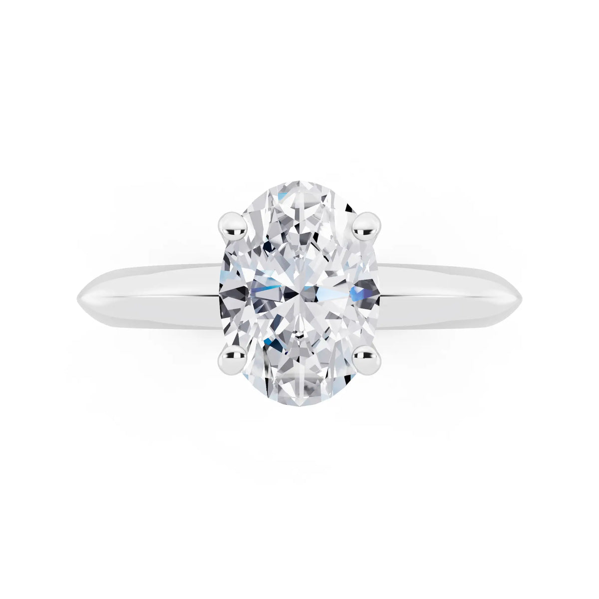 Platinum Oval Cut Diamond Classic Solitaire Ring - top angle