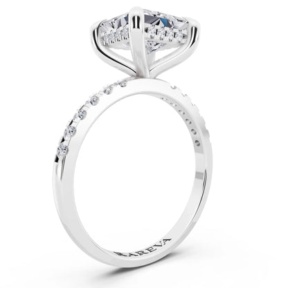 Platinum Princess Cut Diamond Solitaire Ring with Round Pavé Band and Prong Setting - top view