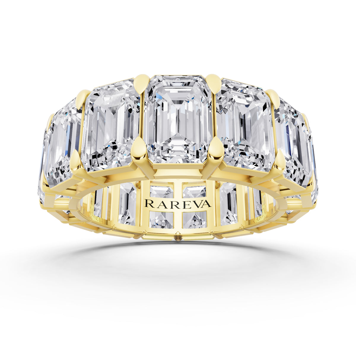 14K Yellow Gold Emerald Cut Diamond Eternity Band - 6.7mm - 11.00ctw - Front
