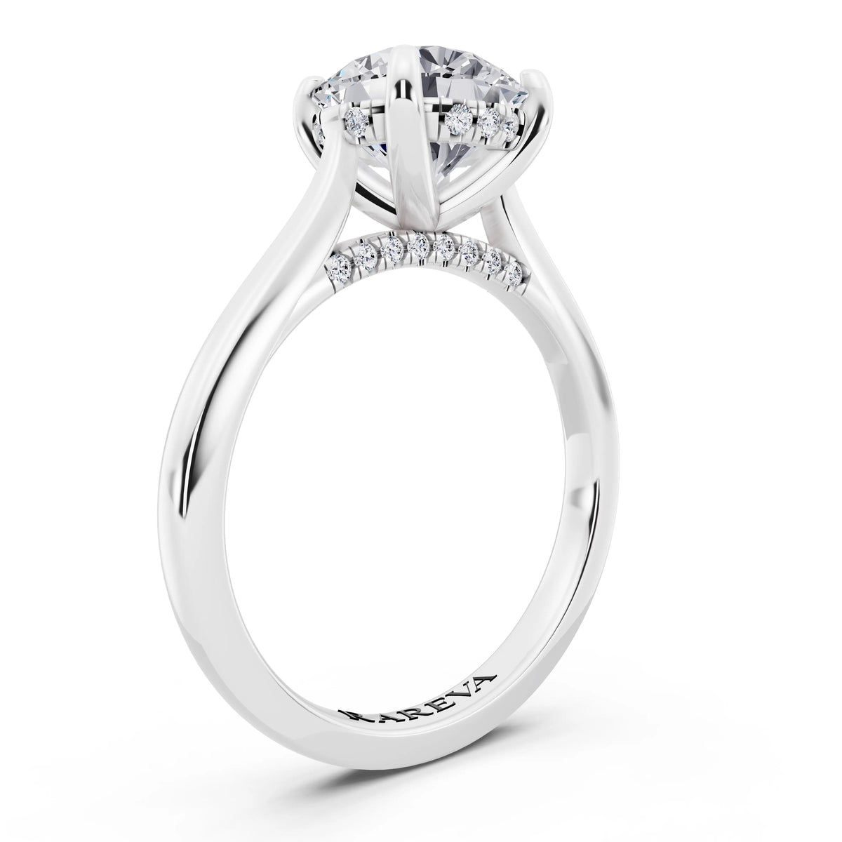 14 KT White Gold Round Cut Diamond Solitaire Ring with Cathedral Band - top view