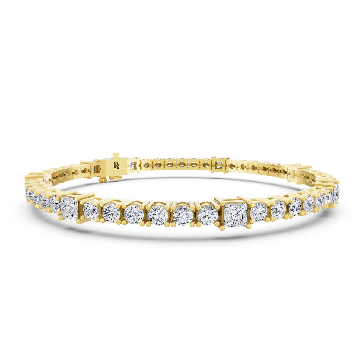 10K Yellow Gold Round and Princess Cut Diamond Tennis Bracelet - Top1