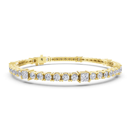10K Yellow Gold Round and Princess Cut Diamond Tennis Bracelet - Top1
