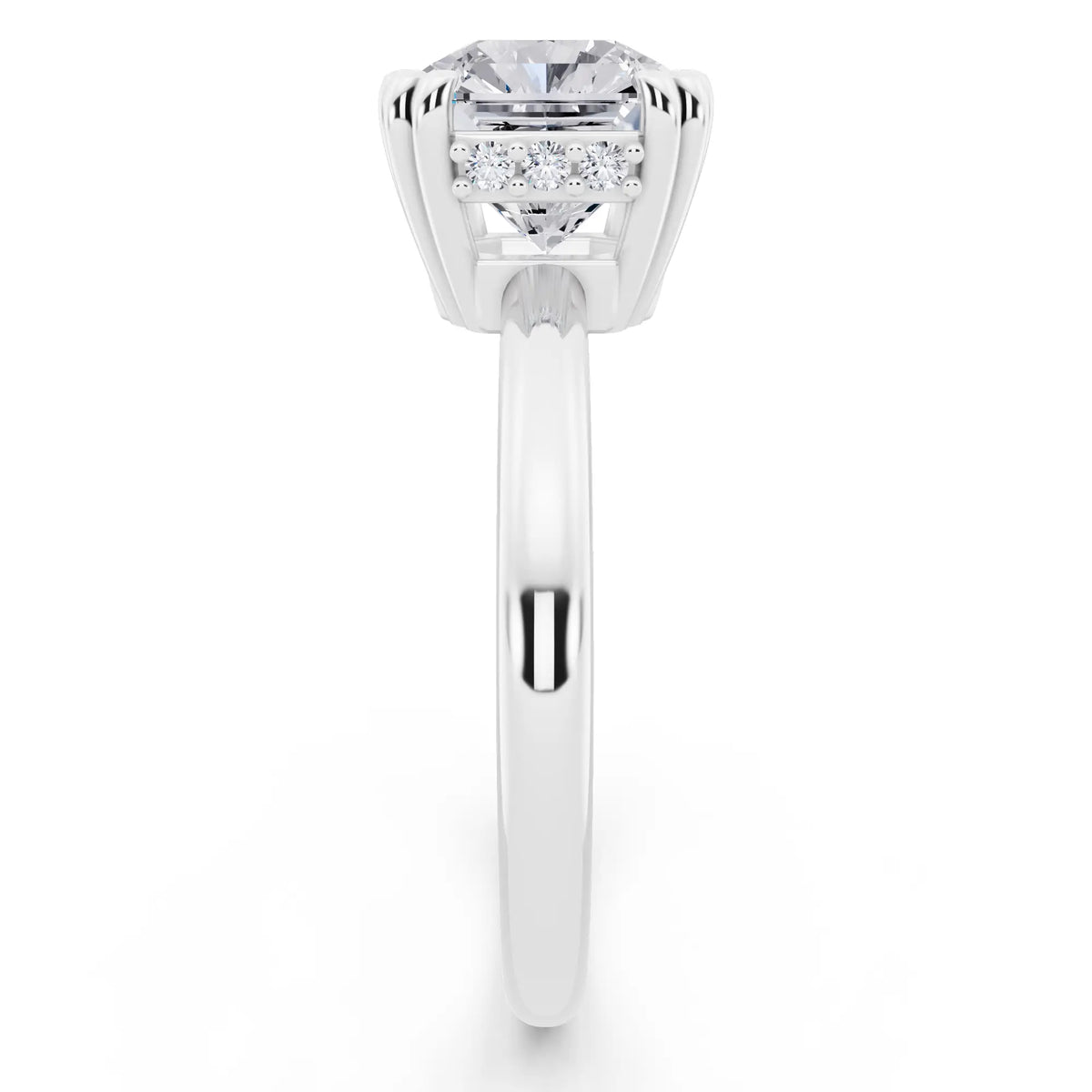 18 KT White Gold Asscher Cut Diamond Solitaire Ring with Hidden Accent Basket - side view