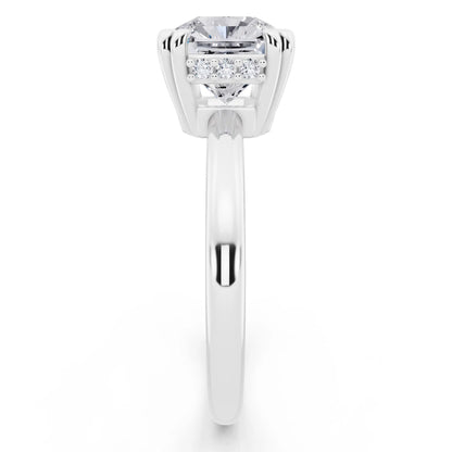 18 KT White Gold Asscher Cut Diamond Solitaire Ring with Hidden Accent Basket - side view