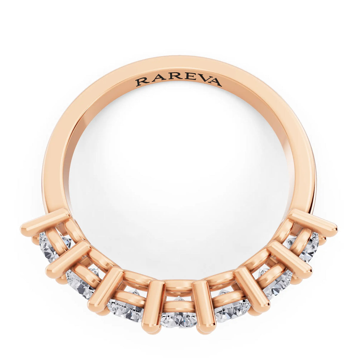 10K Rose Gold Seven Stone Round Cut Diamond Half Eternity Wedding Band - 1.8mm - Top