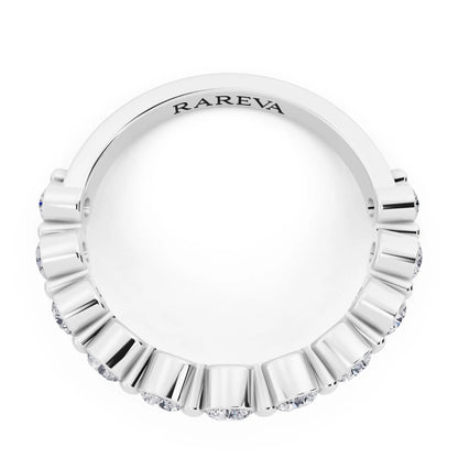 Platinum Round Cut Diamond Half Sculpted Prong Eternity Band - 2mm - Top