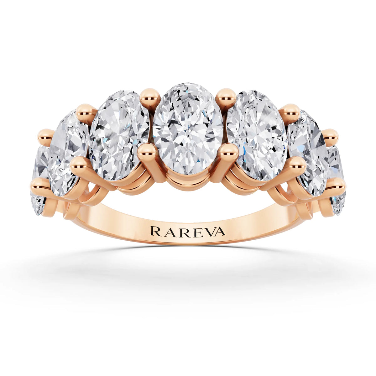 10K Rose Gold Seven Stone Oval Cut Diamond Half Eternity Wedding Band - 2.6mm - Front