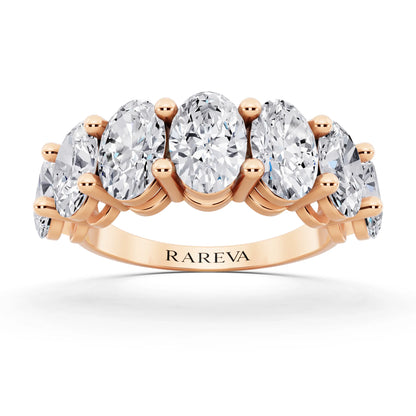 10K Rose Gold Seven Stone Oval Cut Diamond Half Eternity Wedding Band - 2.6mm - Front
