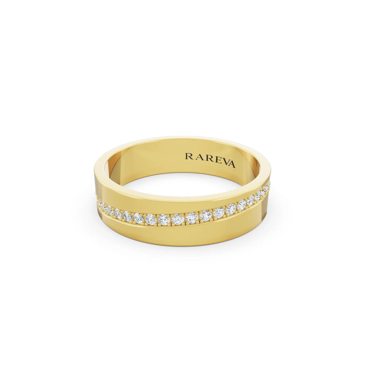 14K Yellow Gold Men's Round Cut Diamond Diagonal Pave Band - 5mm - Close up