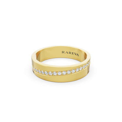 14K Yellow Gold Men's Round Cut Diamond Diagonal Pave Band - 5mm - Close up