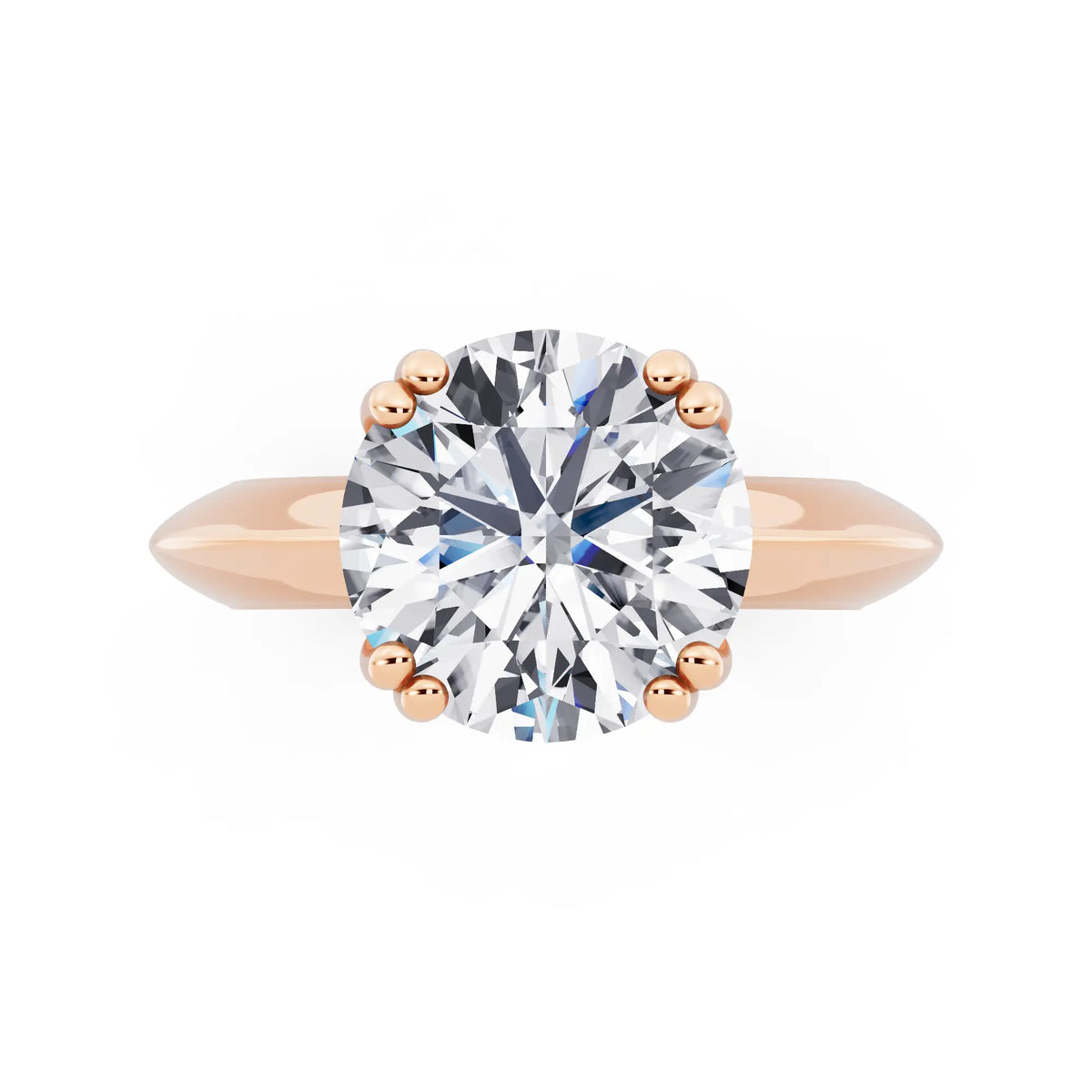 18 KT Rose Gold Round Cut Diamond Solitaire Ring with Knife Edge Band - top angle