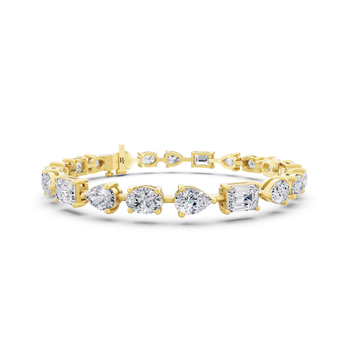 14K Yellow Gold Oval Pear and Emerald Cut Diamond Tennis Bracelet - Top1