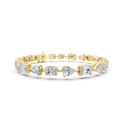 14K Yellow Gold Oval Pear and Emerald Cut Diamond Tennis Bracelet - Top1