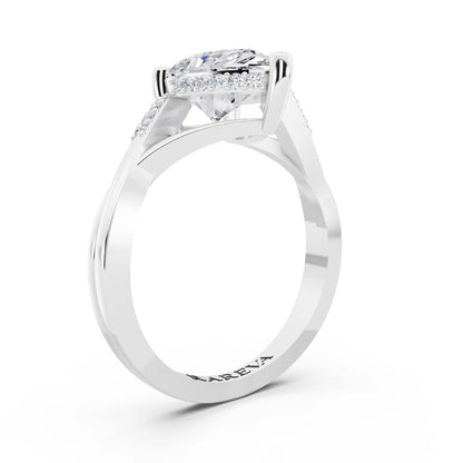 14 KT White Gold Pear Cut Diamond Split Shank Engagement Ring with Hidden Halo - top view