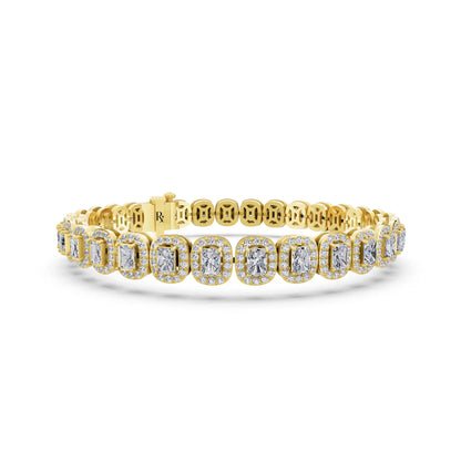 10K Yellow Gold Radiant Cut Halo Diamond Tennis Bracelet - Top1