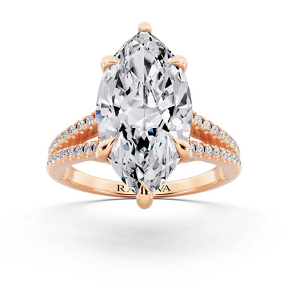 14 KT Rose Gold Marquise Cut Diamond Ring with Pavé Split Shank - front view