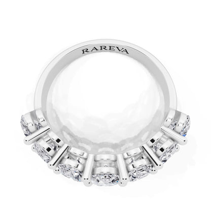 10K White Gold Seven Stone Oval Cut Diamond Half Eternity Wedding Band - 2.6mm - Top