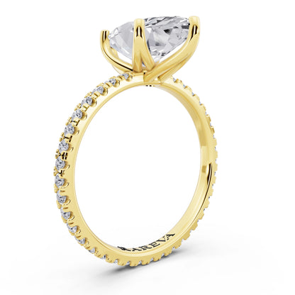 14 KT Yellow Gold Marquise Cut Diamond Solitaire Ring with Pave Eternity Band - top view