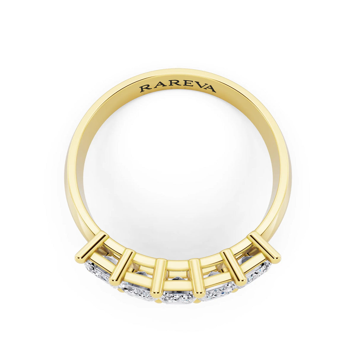 14K Yellow Gold Five Stone Emerald Cut Diamond Half Eternity Wedding Band - 2.7mm - Top