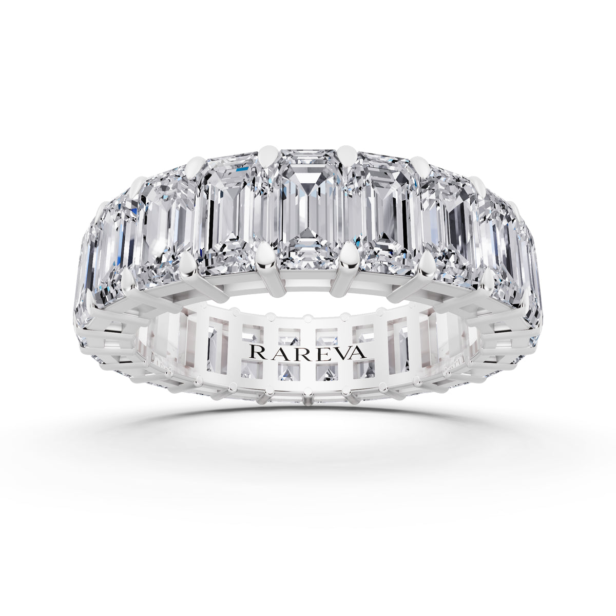 Silver Emerald Cut Diamond Eternity Band - 4.2mm - 4.00ctw - Front
