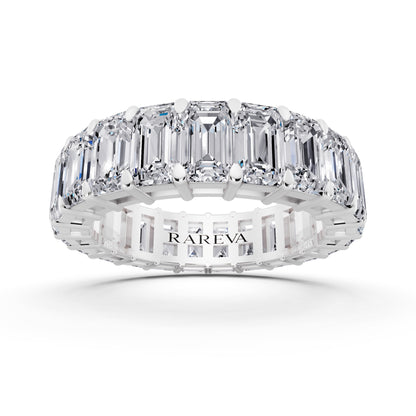 Silver Emerald Cut Diamond Eternity Band - 4.2mm - 4.00ctw - Front