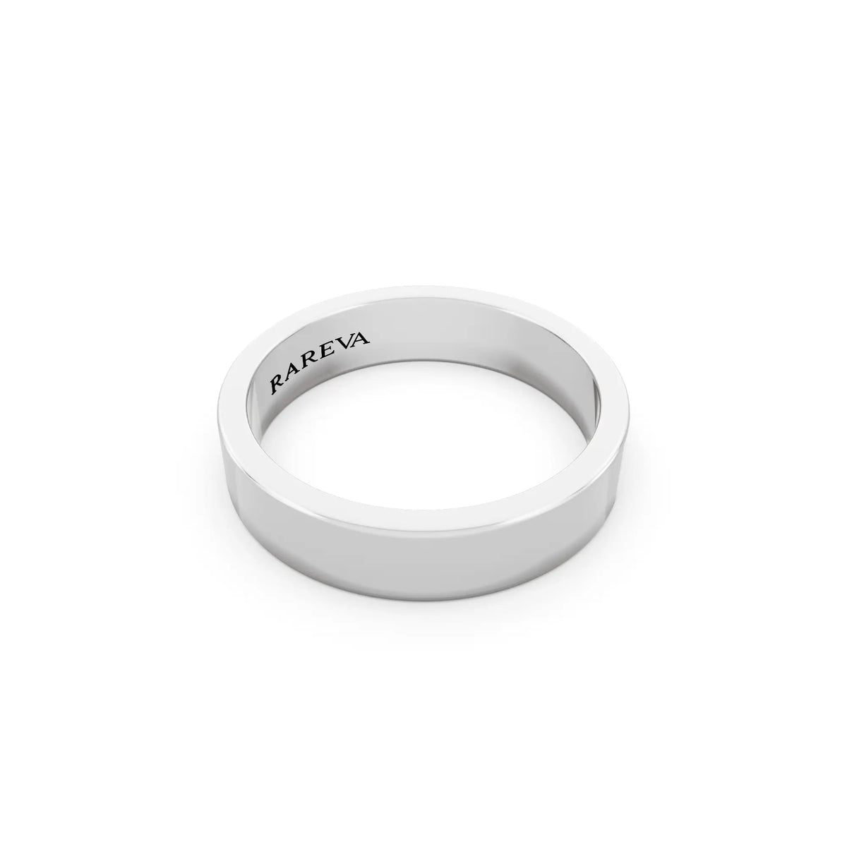 14K White Gold Men's Soft Edge Flat Wedding Band - 4.5mm - Left