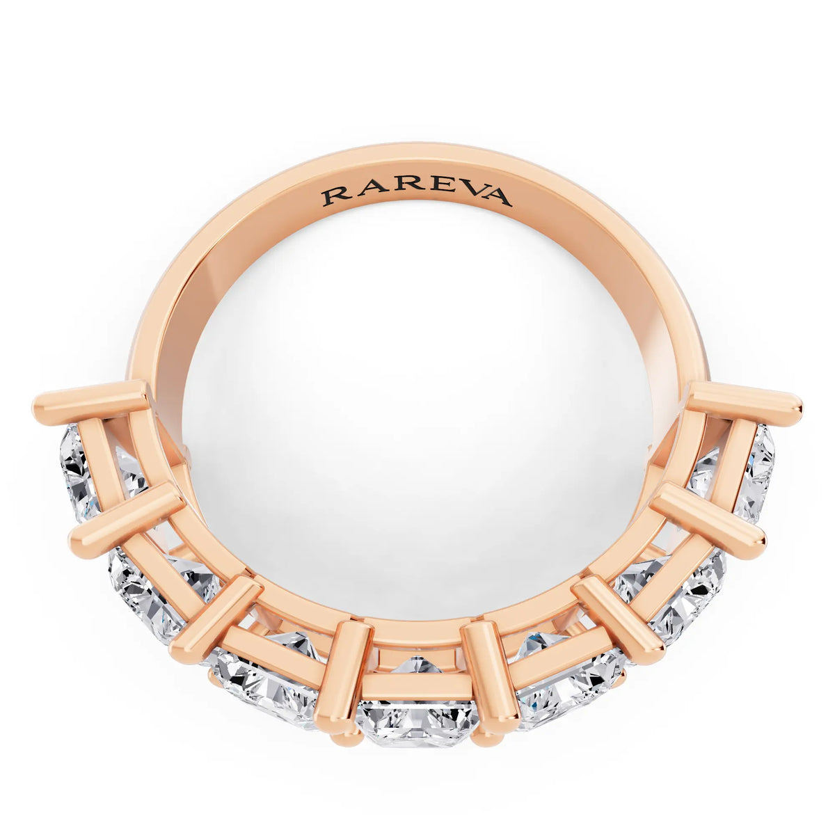 14K Rose Gold Seven Stone Radiant Cut Diamond Half Eternity Wedding Band - 2.6mm - Top