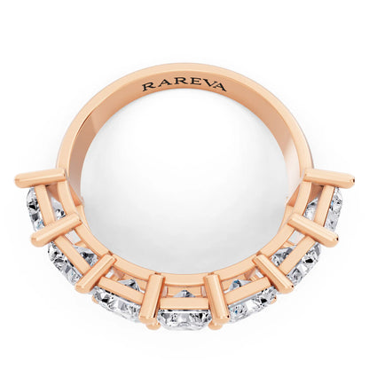 14K Rose Gold Seven Stone Radiant Cut Diamond Half Eternity Wedding Band - 2.6mm - Top