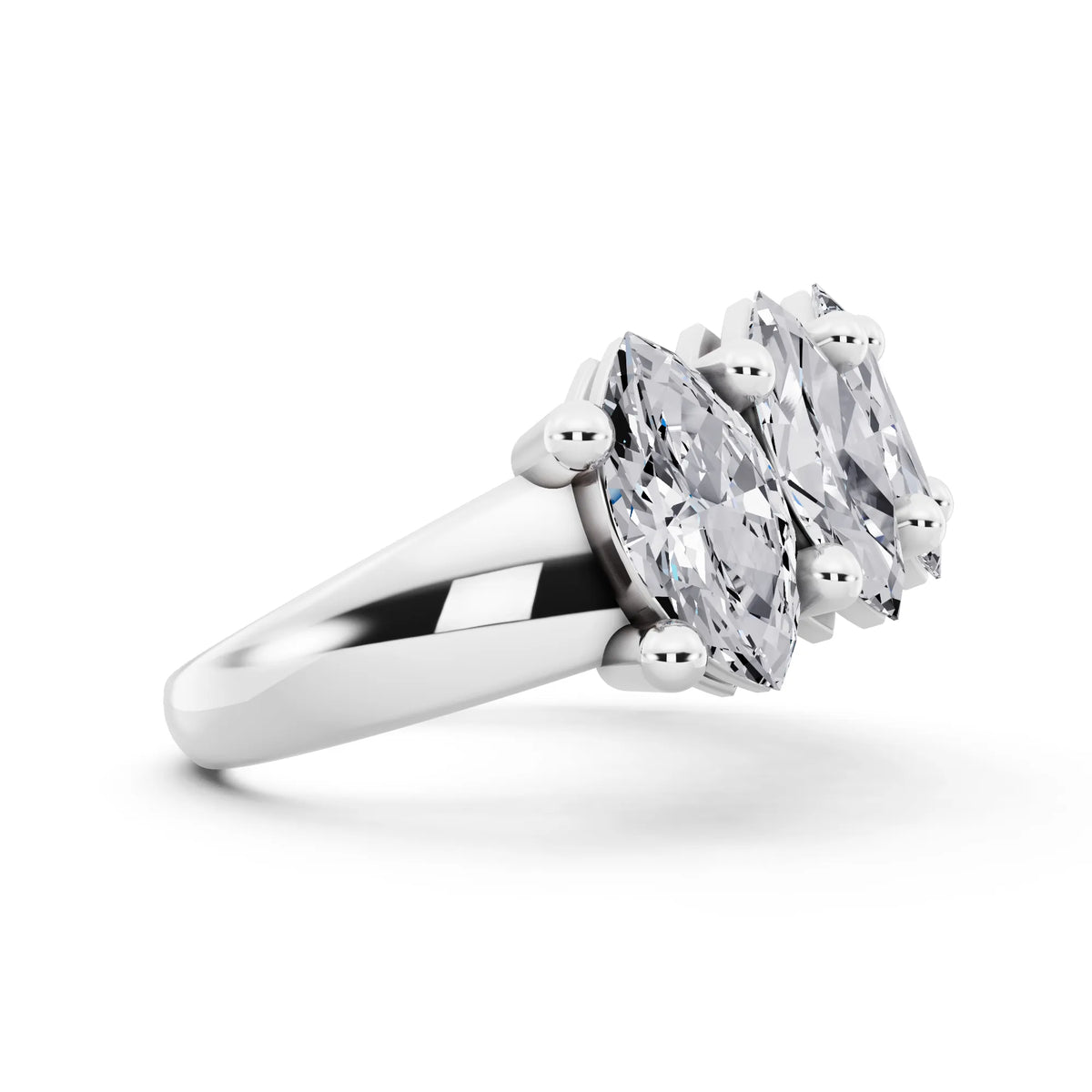 Silver Seven Stone Marquise Cut Diamond Half Eternity Wedding Band - 2.6mm - Side