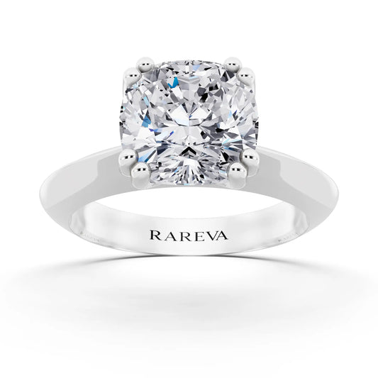 Platinum Cushion Cut Diamond Solitaire Ring with Knife Edge Band - front view