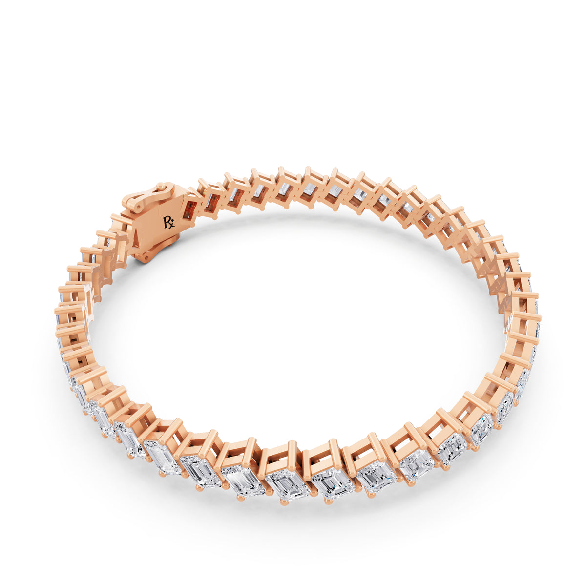 14K Rose Gold Angled Emerald Cut Diamond Tennis Bracelet - Left