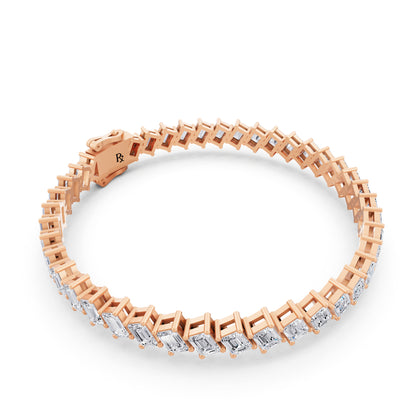14K Rose Gold Angled Emerald Cut Diamond Tennis Bracelet - Left