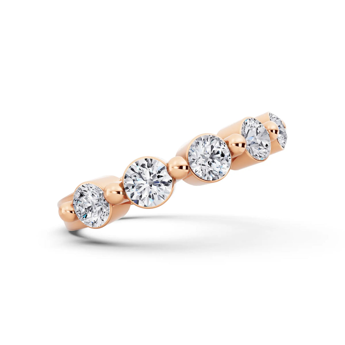 10K Rose Gold Round Cut Diamond Half Sculpted Prong Eternity Band - 2.7mm - Side