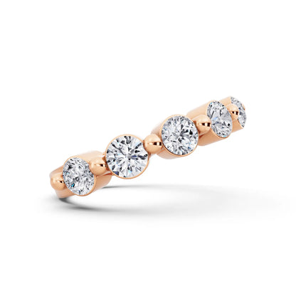 10K Rose Gold Round Cut Diamond Half Sculpted Prong Eternity Band - 2.7mm - Side