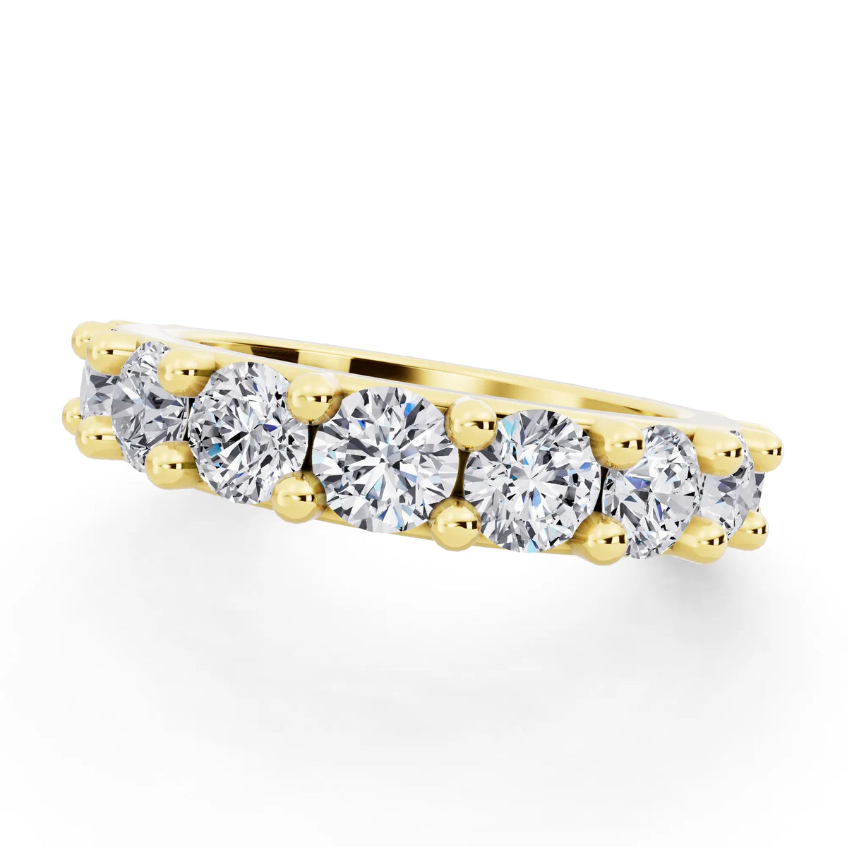14K Yellow Gold Round Cut Diamond 4 Prong Eternity Band - 3.5mm - Close up